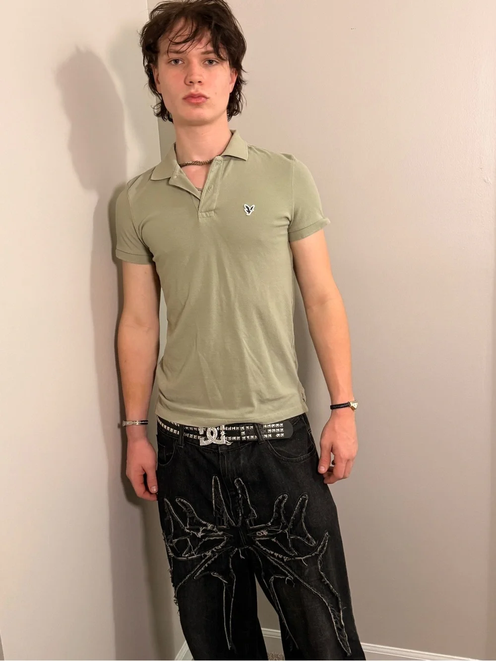 American Eagle Outfitters Light Sage Green Polo